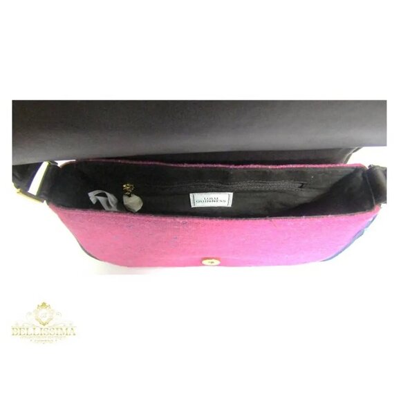 Lulu Guinness Fuchsia Tweed Applique Oak Leaves Maggy Brown Shoulder Bag - Picture 8 of 11